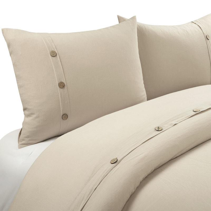 Crissi Thorold 3 Piece Duvet Cover Set, California King Duvet Cover + 2 Shams, Linen