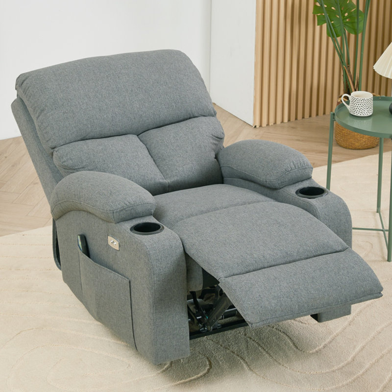79cm Wide Chenille Glider Standard Recliner with Massager, Green