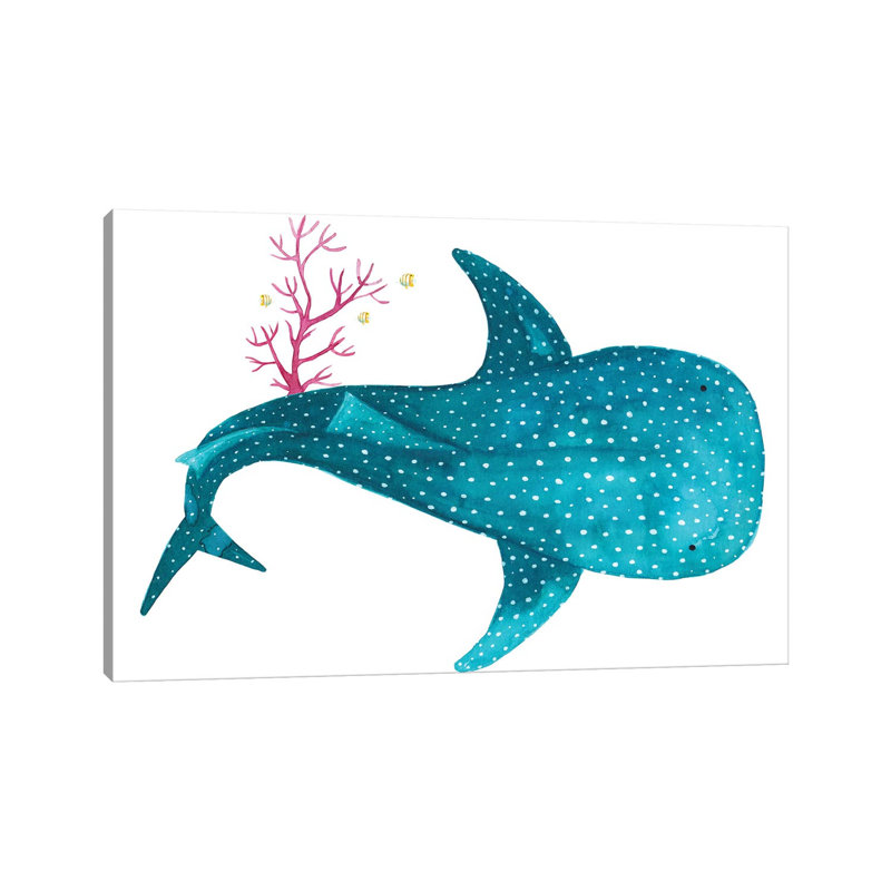 Requin baleine avec corail - imprimé, H 8 po x l 12 po x P 0,75 po, Toile tendue, Pas de tapis