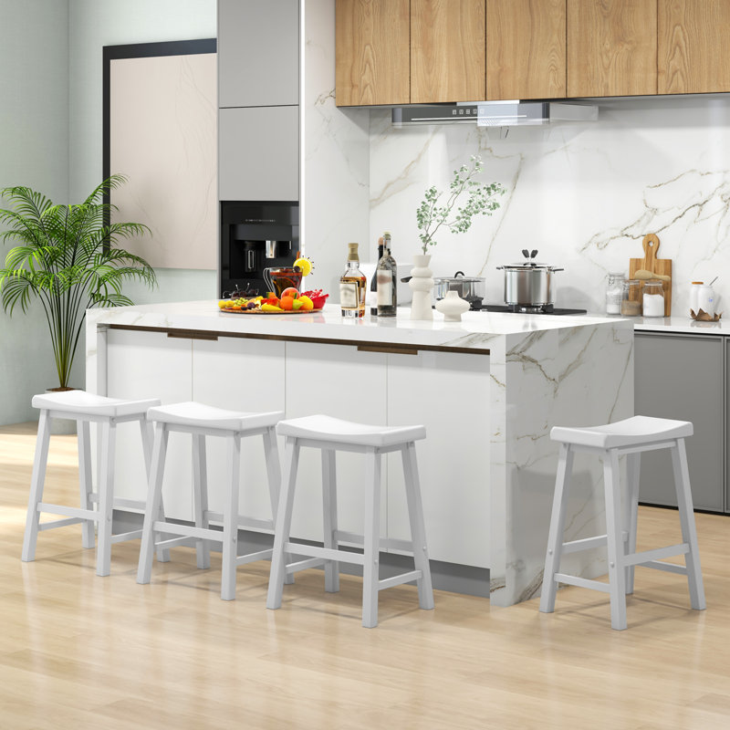 Counter Stool with Solid Wood Frame, White