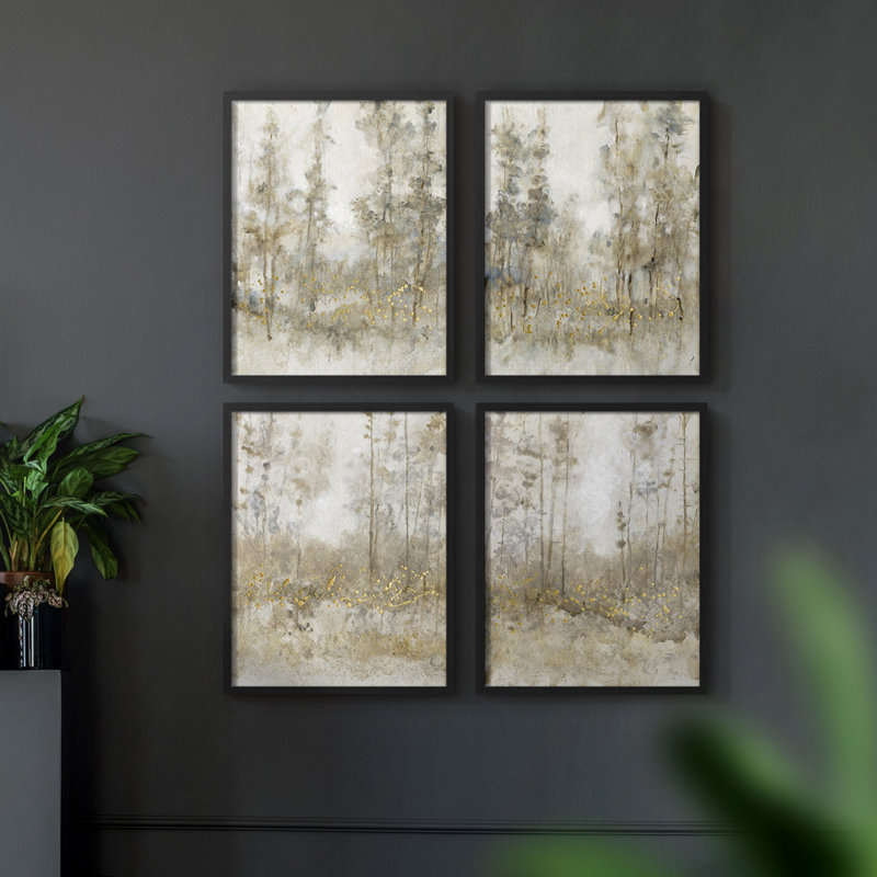 Thicket of Trees I, impression encadrée - ensemble de 4, Noir, H 14 po x l 11 po