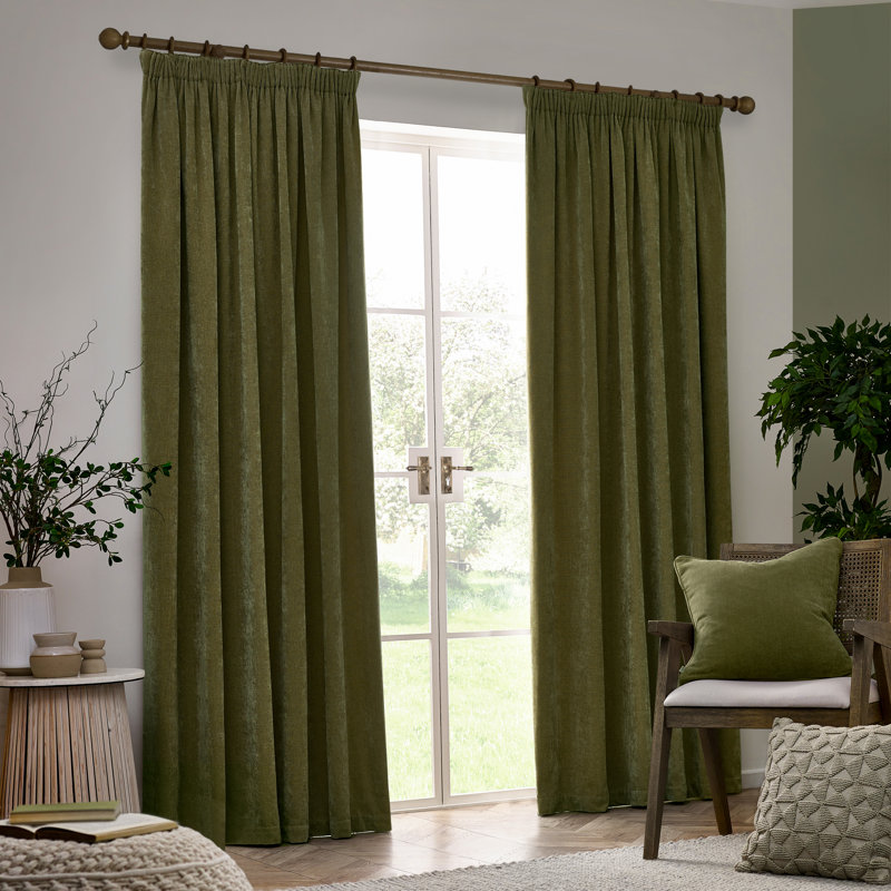 Heavy Chenille Blackout Curtain Panel Pair, 229cm Width x 137cm Drop, Green