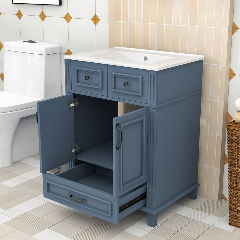 Meuble-lavabo durable avec rangement - cadre en bois, portes à fermeture en douceur, Blue