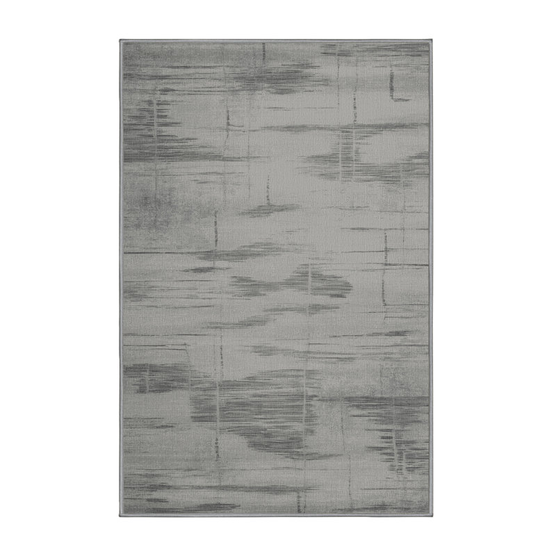 Machine Washable Abstract Gray Area Rug, Rectangle 6' x 9'
