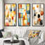 Retro Cubist Abstract Retro Composition - Modern Midcentury Art Set Of 3 Pieces-407159987-407159998