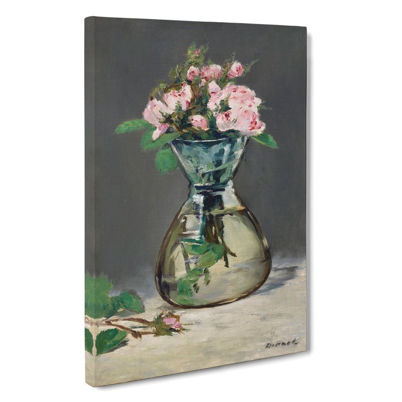 Moss Roses In A Vase by Edouard Manet - Wrapped Canvas Painting, 91cm H x 60cm W x 3cm D