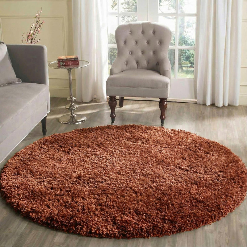 Esterly Solid Colour Shag Area Rug, Round 120cm