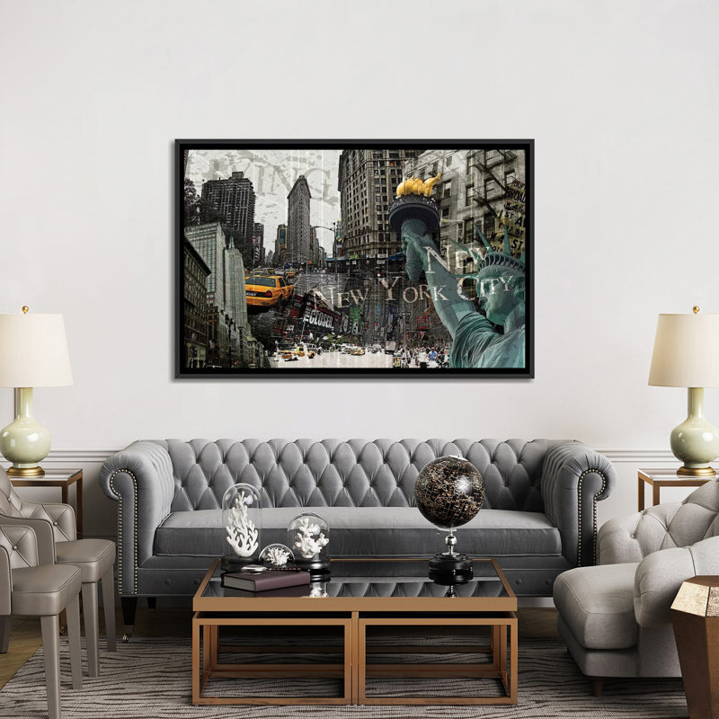 « new york », reproduction d’impression sur toile, H 40 po x l 60 po x P 1,5 po, Toile avec cadre noir