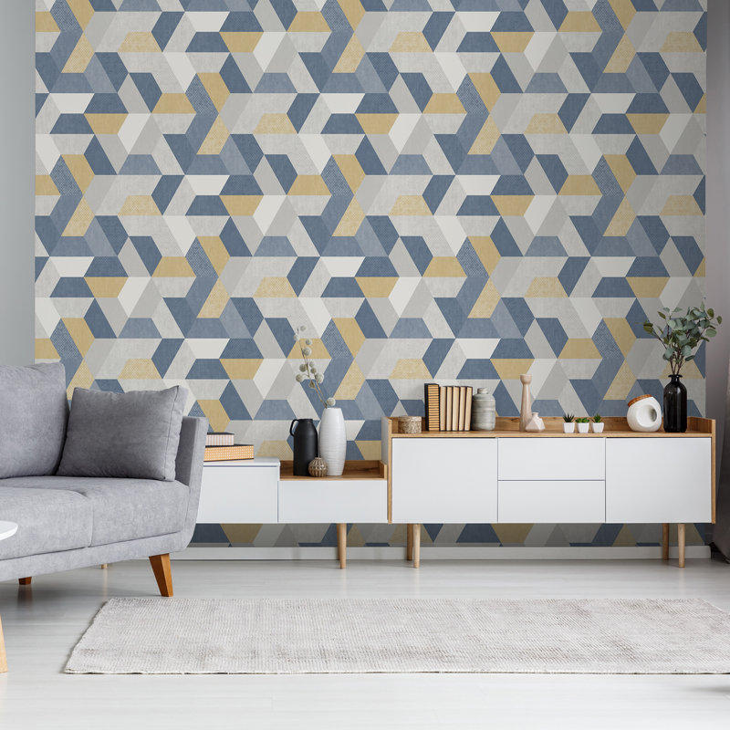 Papier peint géométrique jaune et bleu Loft, Jaune
