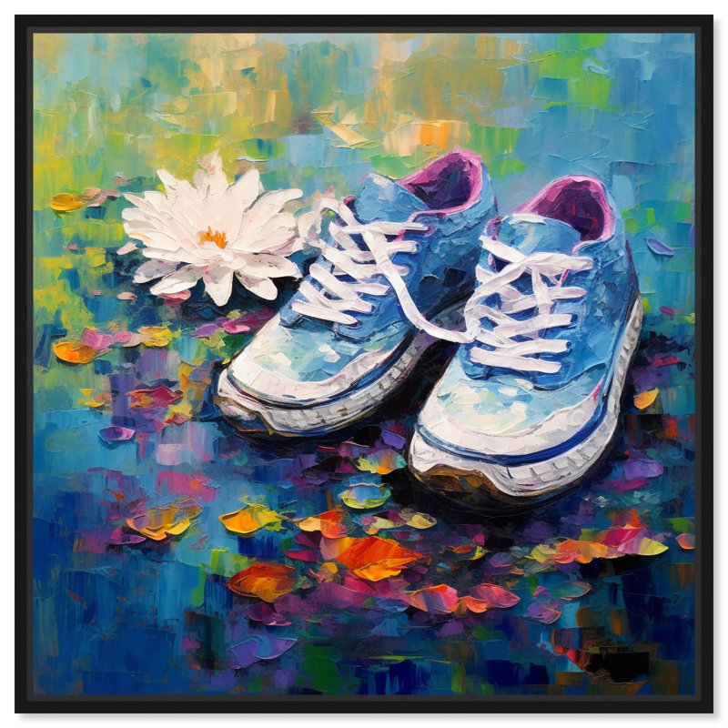 Art mural Lily Art Sneaker, H 13 po x l 13 po, Noir, Cadre flottant