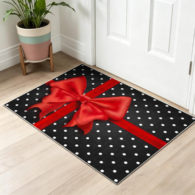 Blue Machine Washable,Red Bow Silk Ribbons Elegant Satin Indoor Area Rug