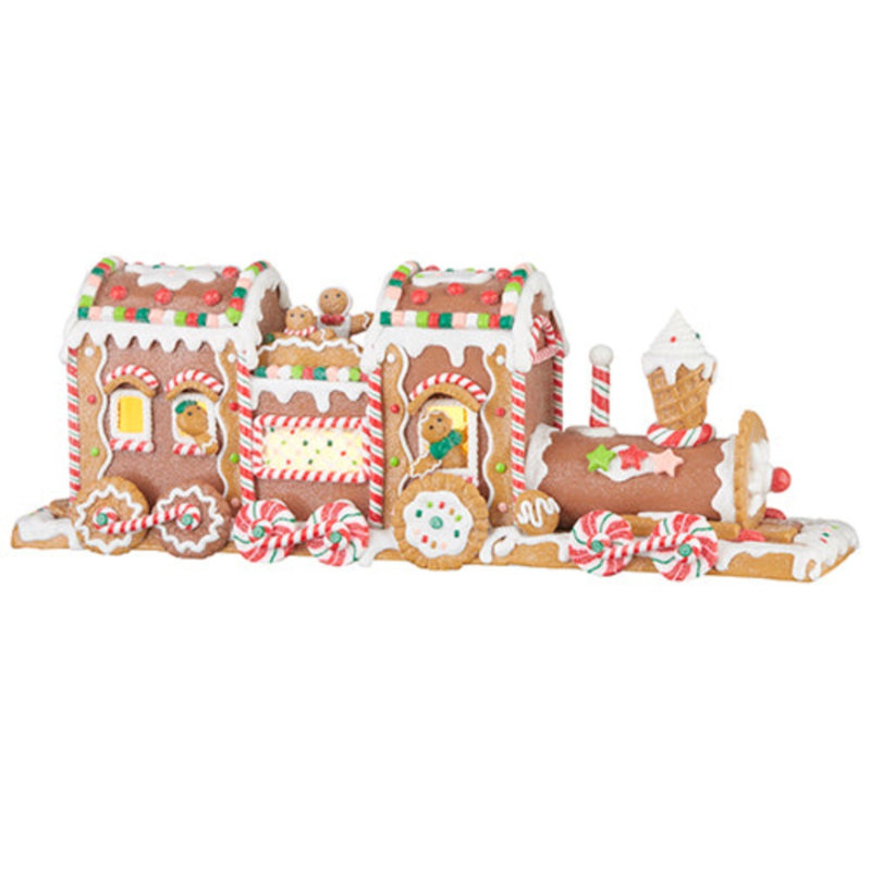 Train de pain d'épices illuminé 19,5 po: décoration de Noël festive avec détails illuminés