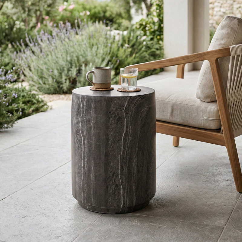 Table de bout l 14 po Fulcher, Travertin gris chaud