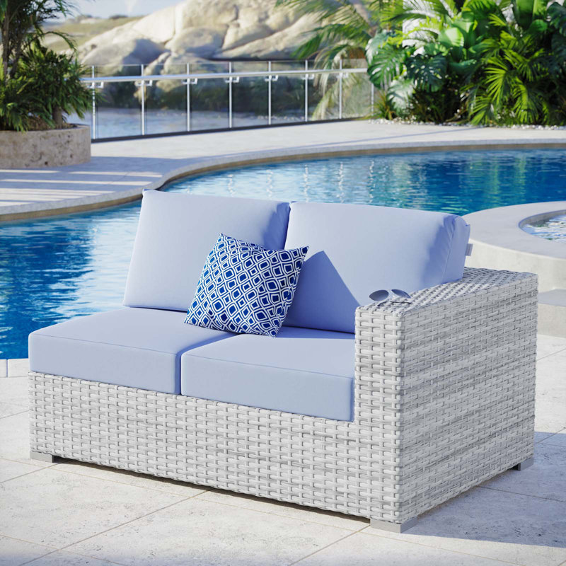 Convene Outdoor Patio Left-Arm Loveseat, Right Hand Facing, Light Blue