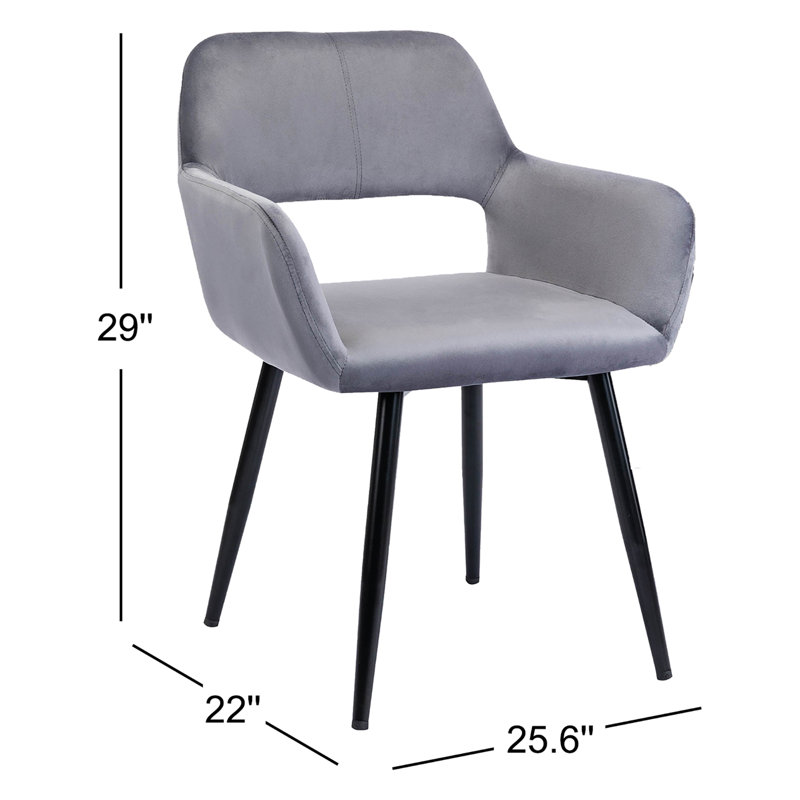 Kristina 17'' H Velvet Upholstered Metal Armchair, Grey