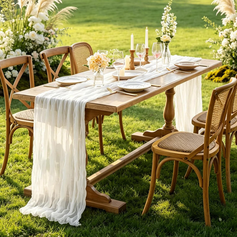 Chemin de table blanc, chemin de table en gaze blanc bohème 10 pi ivoire pour décorations de fête de mariage