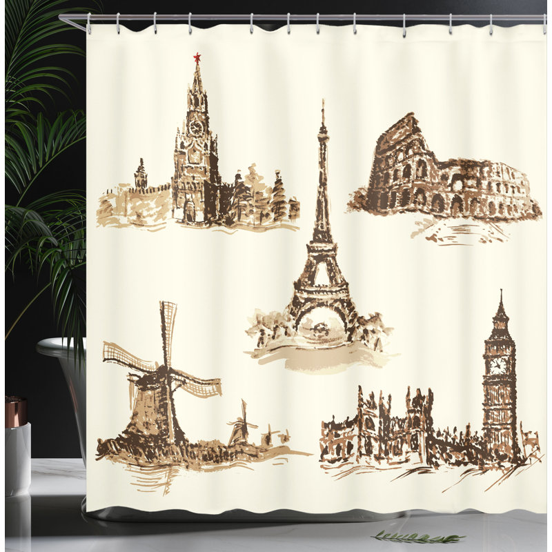 Ensemble de rideau de douche + crochets, H 69 po x l 105 po
