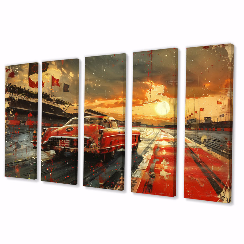 Drapeau américain, couleur de la course rétro «Muscle Race I», ensemble d'art mural, H 32 po x l 80 po