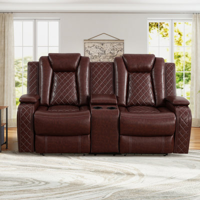 Double Power Recliner Sofa with Cup Holders, USB Charging & Hidden Storage, Modern Electric Loveseat for Living Room Home Theater, Brown by Orren Ellis