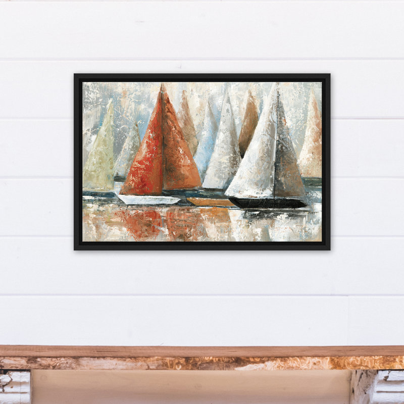Painterly Voiliers - Peinture sur toile, Toile à cadre flottant noir, H 17,75 po x l 25,75 po x P 1,75 po