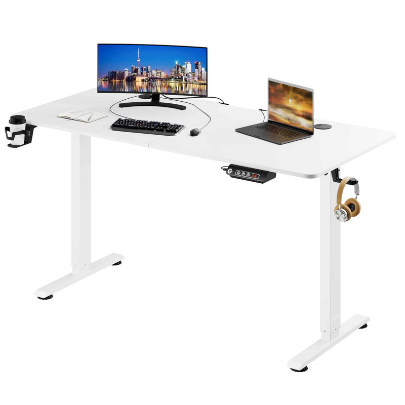Adjustable Metal Base Writing Desk, 73cm H x 140cm W x 60cm D, White