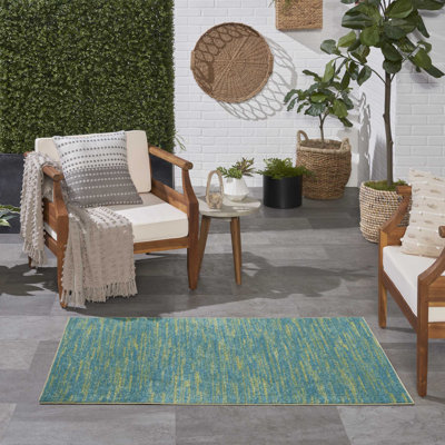 Tapis intérieur / extérieur bleu / vert Mullican Sandy