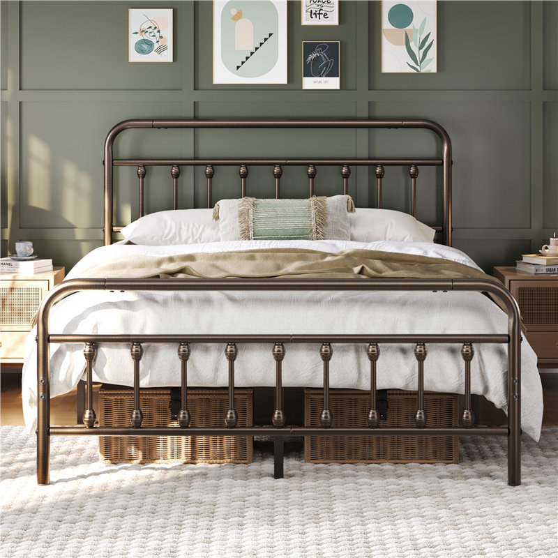 Metal Bed Frame with Vintage Headboard, Kingsize (5'), Bronze