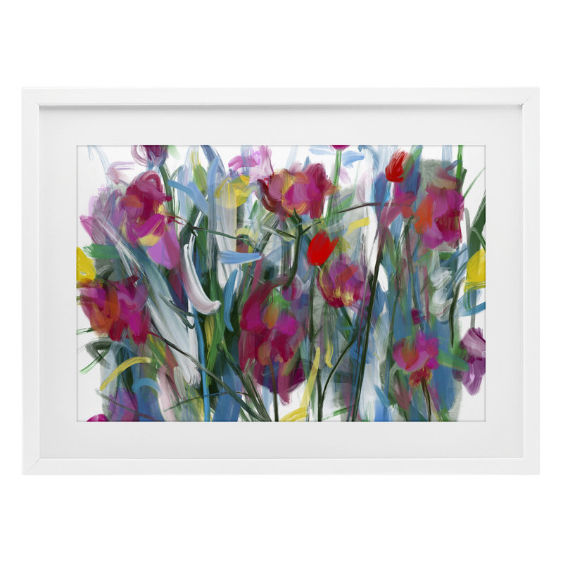«Expressive Blooming Roses», reproduction sous verre encadrée par Atelier Posters, H 14 po x l 20 po, Cadre blanc côtier