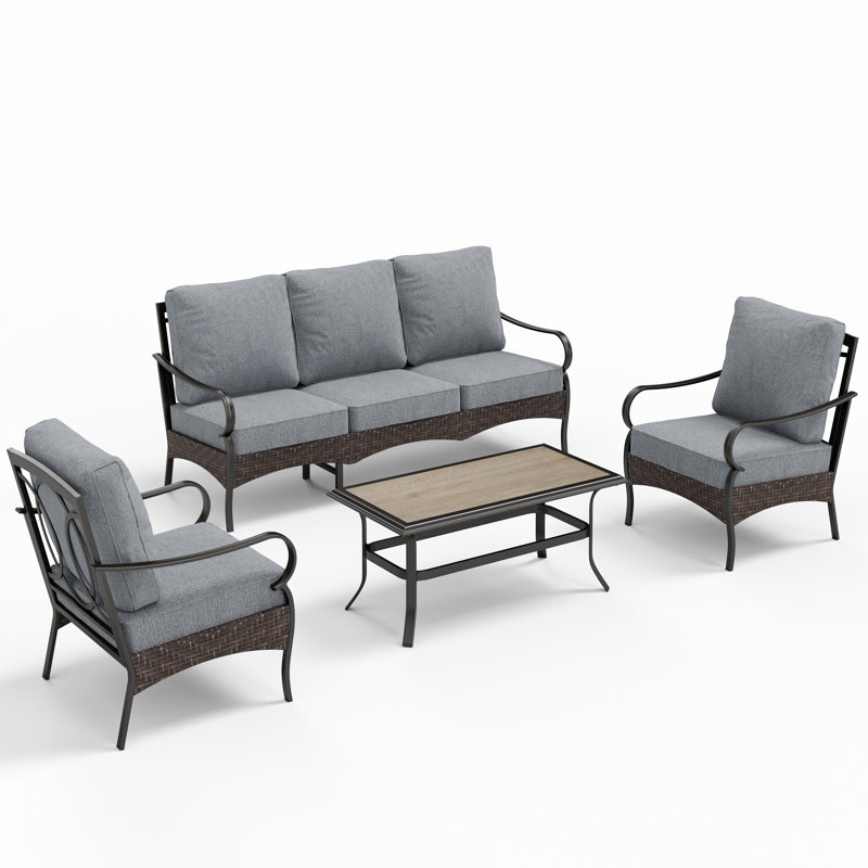Outdoor Patio Conversation Set With Cushions, Gray