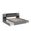 Grand lit plateforme tapissier avec lumières, tiroirs, lit gigogne et tablettes-213970991