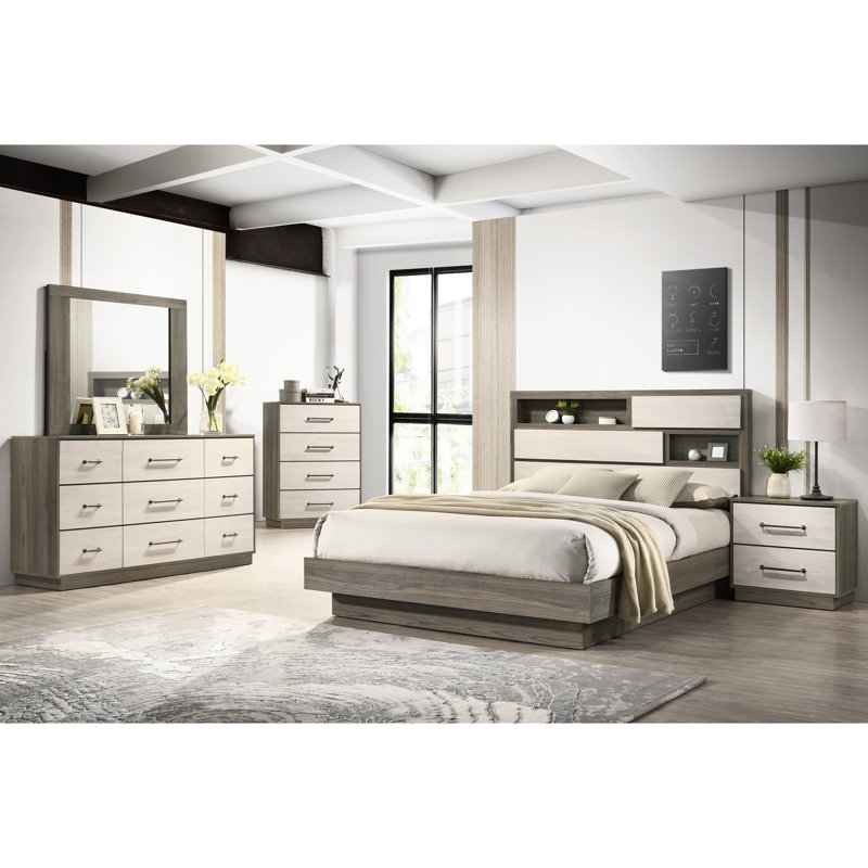 Table de chevet moderne en bois beige et brun - Conception compacte à 2 tiroirs avec tiroirs fonctionnels