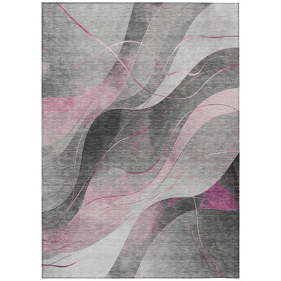 Aelien Pink Washable Indoor-Outdoor Rug - LOOMLAN