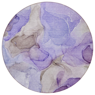 Tapis extérieur rond rond 8 pi gris et mauve à motif abstrait lavable