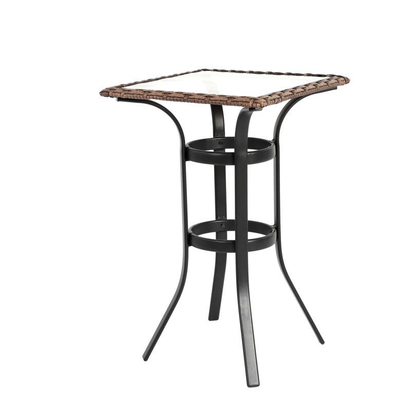 Ensemble de 3 tabourets de bar d'extérieur, chaises de bar en rotin, plateau de table en verre, tabourets de bar en osier pour la cour, le jardin, la piscine, le balcon et la terrasse