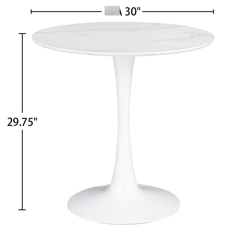 Table ronde blanche en faux marbre de 30 pouces avec surface scellée, idéale pour les petits espaces et les repas intimes, avec un siège confortable