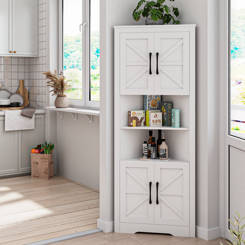 Chamlee  Farmhouse Tall Corner Cabinet, Shower Shelf/ Adjustable Shelves