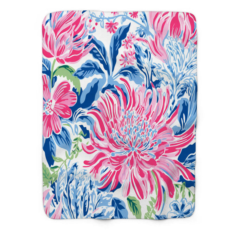 Maritime Beacon Patterns - 1 Piece Premium Sherpa Blanket, 60" W x 80" L, Stylish Dual-Toned Blooms