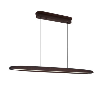 51-inch Walnut Wood LED Linear Pendant Light with Remote Control - Modern Dimmable Hanging Lamp for Dining Room & Kitchen Island