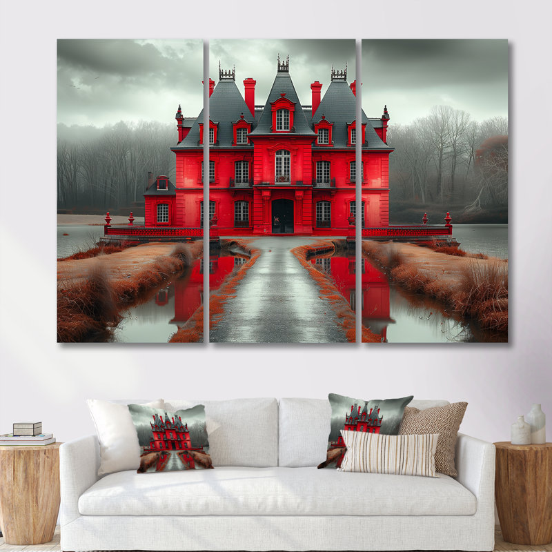 Ensemble de salon monochromes rouge et gris d'automne en Allemagne III - Châteaux, Toile tendue, H 28 po x l 36 po