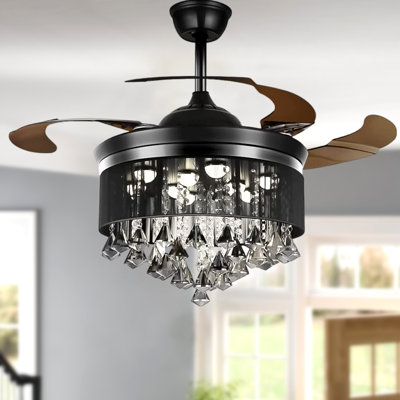 42'''' 4 - Blade Black Ceiling Fans With Lights Crystal Chandelier Ceiling Fan With Retractable Blades -  Rosdorf Park, 8C463C6D86DD4BD094E7920C76C4F95D