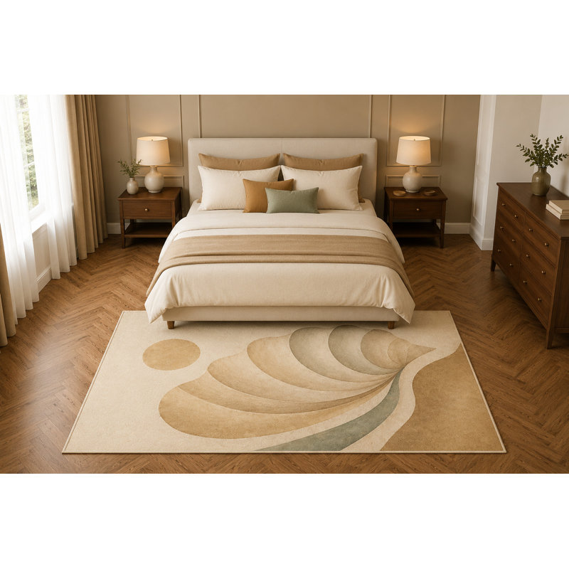Tapis ultra-léger 152 x 213 cm à motif coquillage abstrait, décoration moderne de style bord de mer pour salon ou chambre, envers antidérapant en silicone, tapis à poils courts