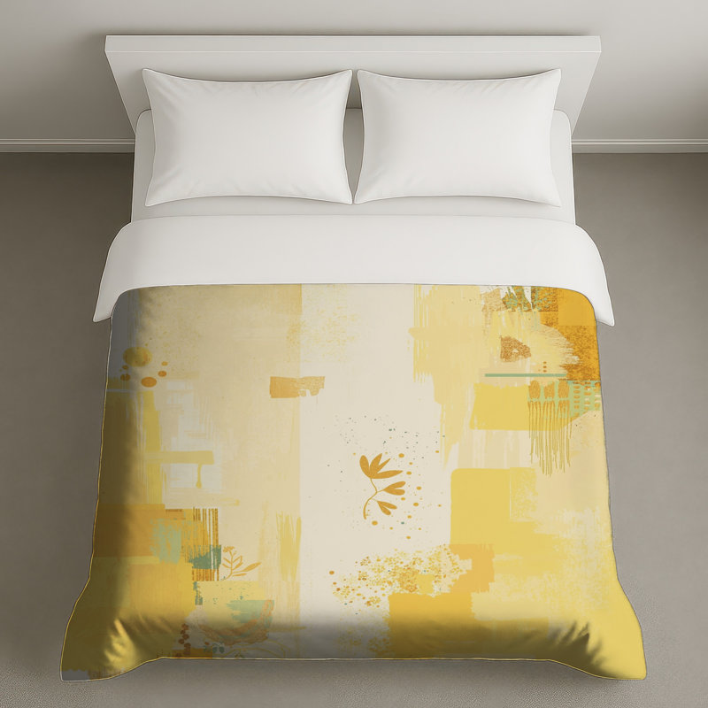 Housses de couette abstraites à coups de pinceau jaunes, Lit simple