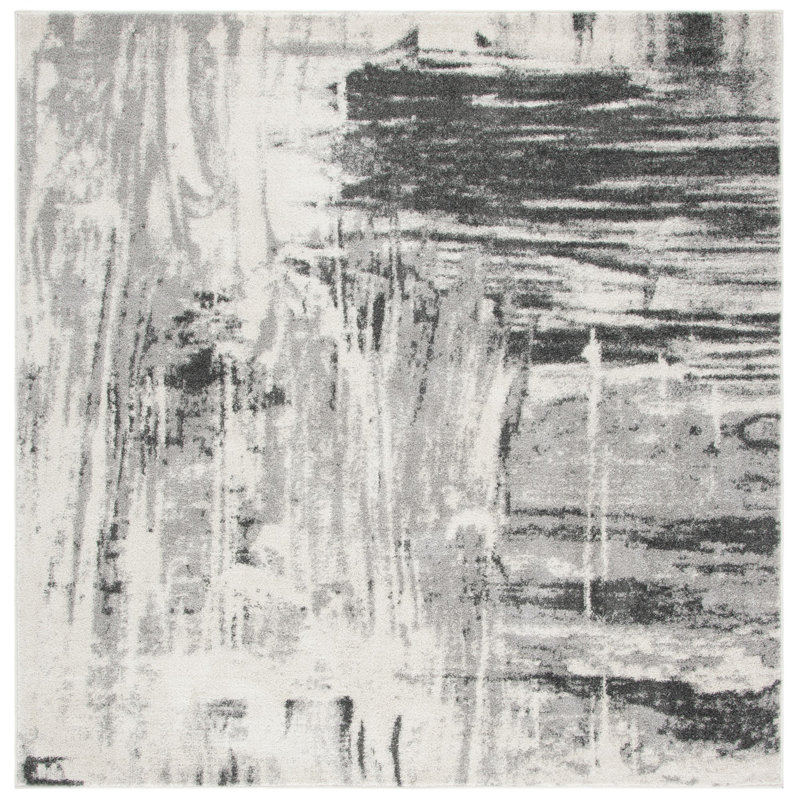 Riebe Abstract Ivory/Gray Area Rug, Square 4'