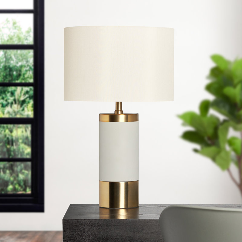Lampe de table colonne Loris, Or / Gris
