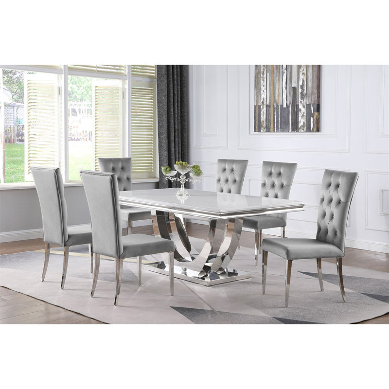 Ensemble de table de salle à manger 7 pièces Kerwin, 7 pièces : table, 6 chaises, Gris