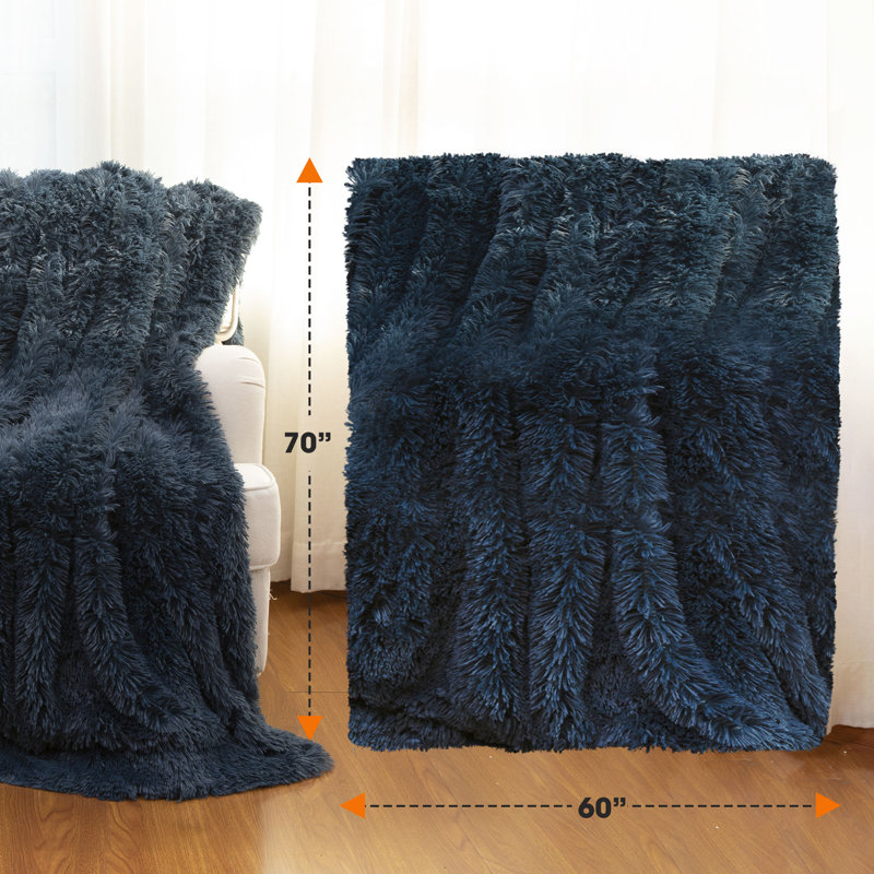 Reversible Faux Fur and Fleece Throw Blanket, 50"x60"