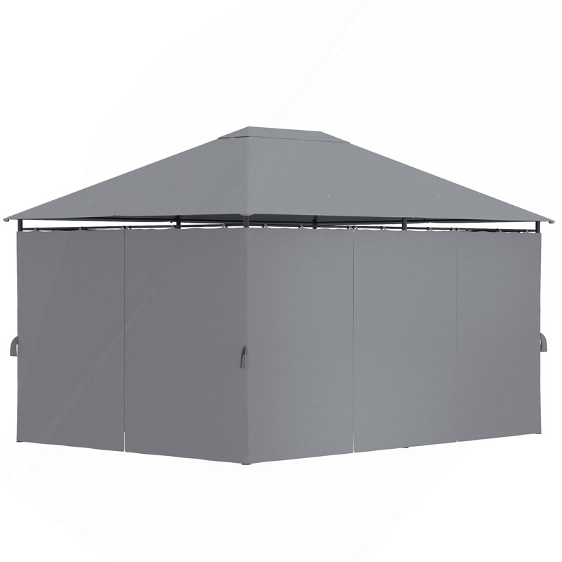 Pavillon de jardin d'extérieur 10 pi x 13 pi, abri à baldaquin avec 6 parois latérales amovibles et structure en acier, Gris