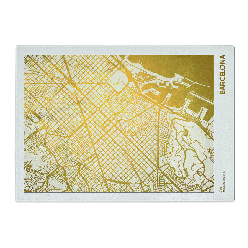 Map Barcelona Spain Plate Chopping Board, 28.5cm W x 39cm L