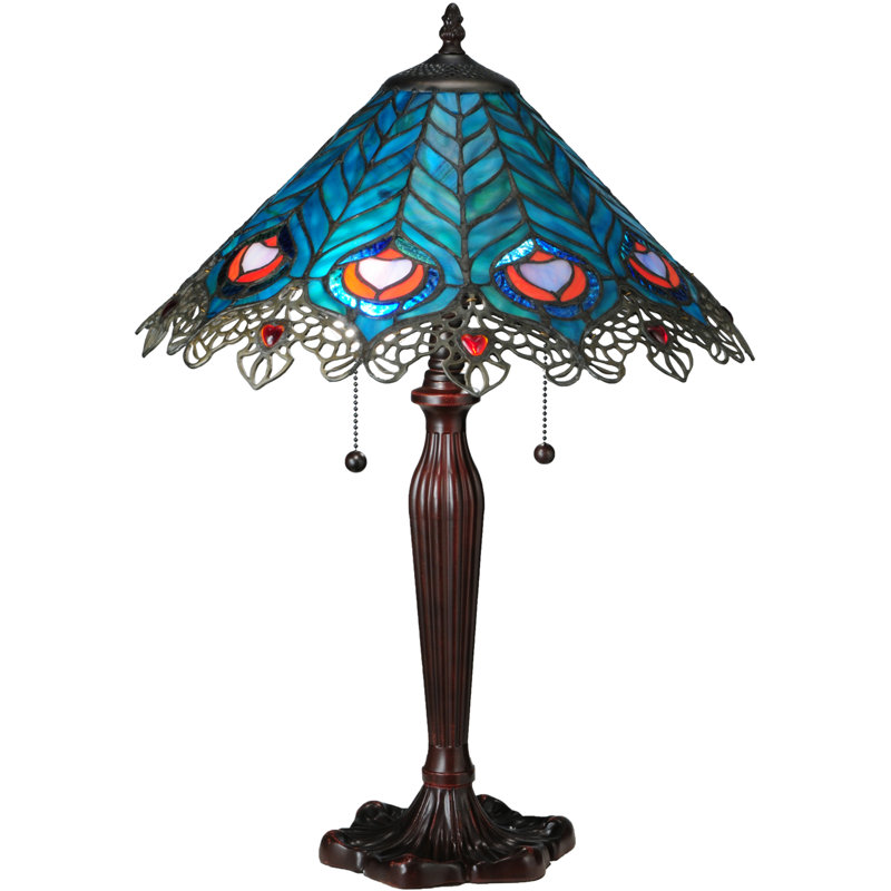 Elegant St. Louis Blues 2-Light Stained Glass Table Lamp in Bronze