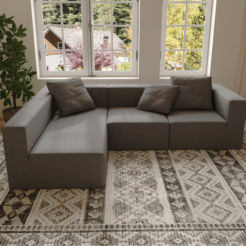 L Shaped Modular Sectional Couches Sofa,110" Corduroy Boneless Couches With Deep Seat And Movable Ottoman,Comfy Cloud Sofa For Living Room Bedroom,No Assembly (3 Seater)